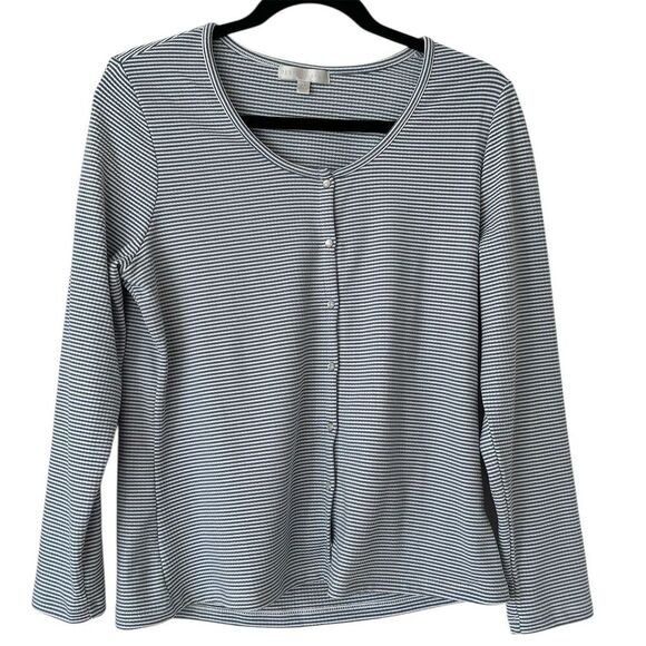 Design History Women's M Blue Striped Long Sleeve Button-Up Top - Picture 9 of 9